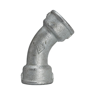 Riegler Codo 41, 45°, IG/IG, Rp 1 1/4, fundición maleable negra, galvanizado en caliente 112884