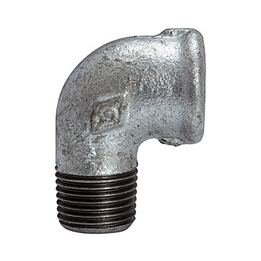 Riegler Codo 92, 90°, IG/AG, Rp/R 3/8, fundición maleable negra, galvanizado en caliente 112900