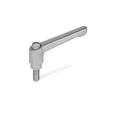 Ganter Palancas de apriete ajustables, acero inoxidable, granallado mate, con espárrago roscado GN 300.5-92-M12-63-AS