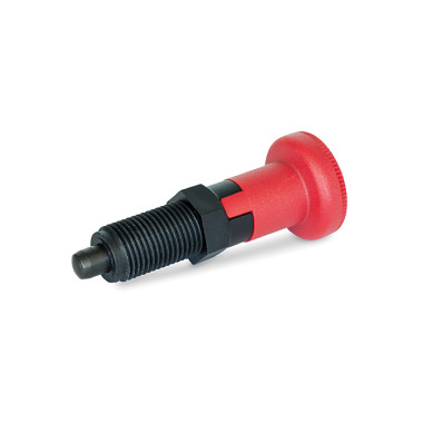 Ganter Pernos de retención, guía de plástico, pasador de retención de acero, con pomo rojo GN 617.2-5-C-ST-RT