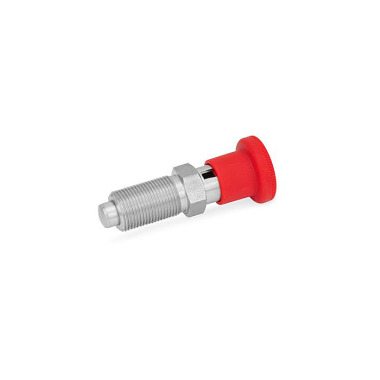 Ganter Pernos de retención de acero inoxidable con pomo rojo GN 817-10-12-C-NI-RT