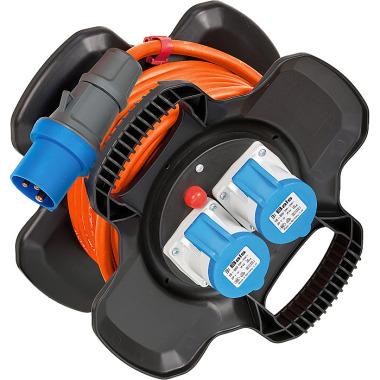 Brennenstuhl CEE 230V Camping Kabeltrommel X-Gum (10m H07RN-F 3G2,5 Kabel in orange, Kabeltrommel mit 2 CEE- und 3 Schutzkontakt-Steckdosen, ständiger Einsatz außen IP44, Made in Germany) 1169730101