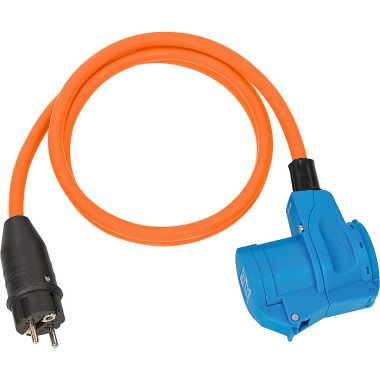 Brennenstuhl Camping CEE Adapterleitung mit Schutzkontakt-Stecker und CEE-Winkelkupplung inkl. Schutzkontakt-Steckdose (1,5m Kabel in Orange, 230V/16A, Einsatz im Außenbereich, Made in Germany) 1132910525