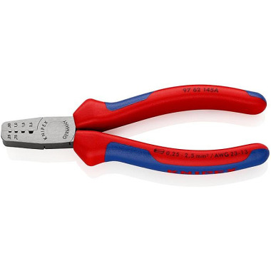 Aderendhülsenzange Gesamt-L.145mm 0,25-2,5 (AWG 23-13) mm² pol.Mehrkomp.-Hüllen KNIPEX 97 62 145 A