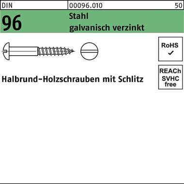 Holzschraube DIN 96 Halbr undkopf Schlitz 2x 10 Sta hl galv.verz. 500St. 000960100020010