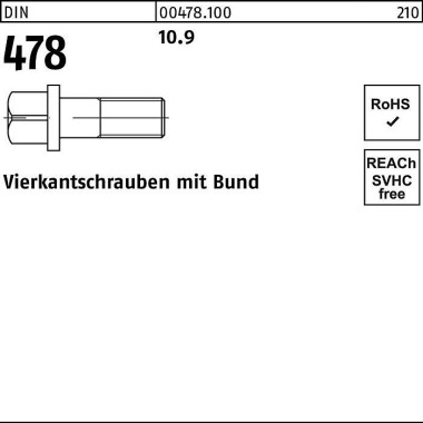 Vierkantschraube DIN 478 Bund M10x 40 10.9 50 Stüc k 004781000100040