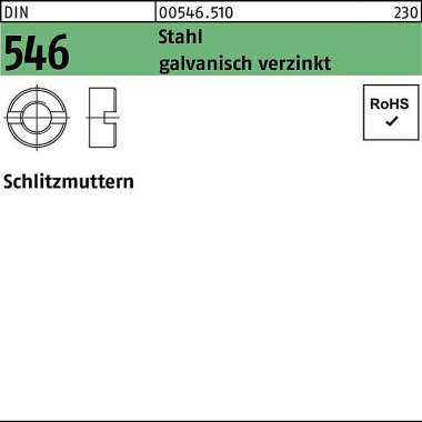 Schlitzmutter DIN 546 M10 Stahl galv.verz. 500 Stü ck 005465100100000