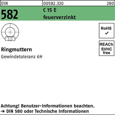 Ringmutter DIN 582 M16 C 15 E feuerverz. 10 Stück 005823200160000