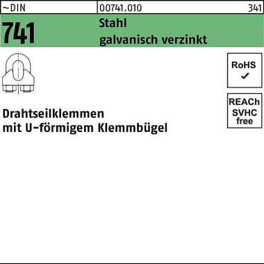 Drahtseilklemme DIN 741 U -förmig 16 MM/M 12 Stahl galv.verz. 10 Stück 007410100160000