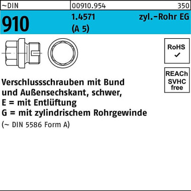 Verschlußschraube DIN 910 -2 Bund/Außen-6-kt EG 3/4 A A5/1.4571 Entlüftung 1 St. 009109540750000