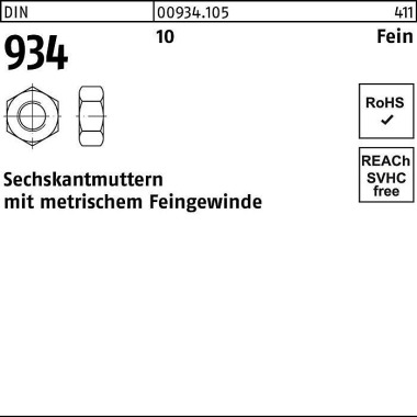 Sechskantmutter DIN 934 M 10x 1 10 100 Stück 009341050100100