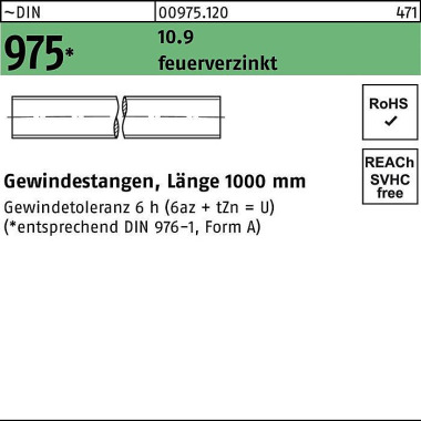 Gewindestange DIN 975 M20 x 1000mm 10.9 feuerverz. 1 Stück 009751200200000