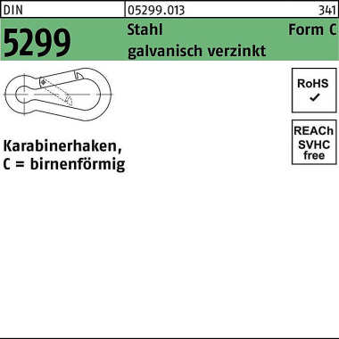 Feuerwehrkarabinerhaken D IN 5299 FormC birnenförmi g C 40x4 Sta galv.verz. 1 00St. 052990130400000