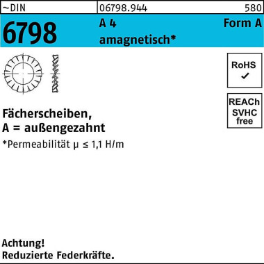 Fächerscheibe DIN 6798 Fo rmA außengezahnt A 13 A 4 100 Stück 067989440130000