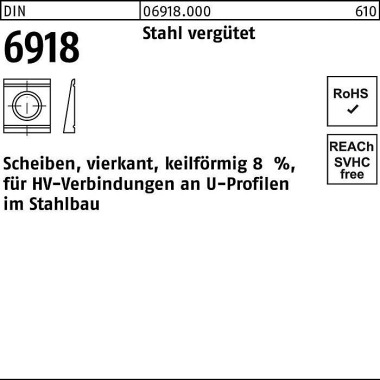 Unterlegscheibe DIN 6918 ÜH vierkant keilförmig 17 Stahl C45 1 Stück 069180000170000