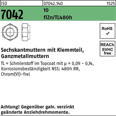 Sechskantmutter ISO 7042 Klemmteil M24 10 flZnnc 4 80h-L 25St. 070421400240000