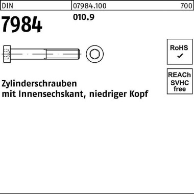 Zylinderschraube DIN 7984 Innen-6kt M4x 12 010.9 5 00 Stück 079841000040012