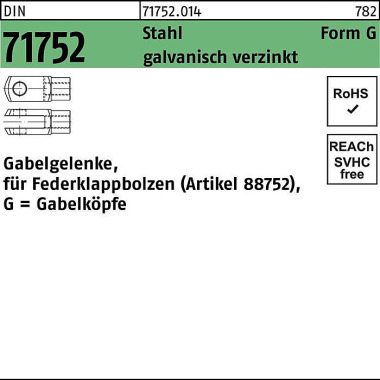 Gabelgelenk DIN 71752 f.F ederklappbolzen G 8x32 St ahl galv.verz. 10St. 717520140080032