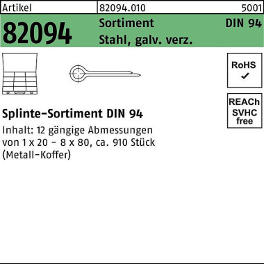 Splintensortiment DIN 94 910tlg. Stahl galv.verz. 1 Stück 820940100000000