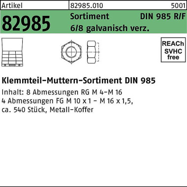 Sicherungsmuttersortiment DIN 985 540tlg. Stahl ga lv.verz. 1 Stück 829850100000000