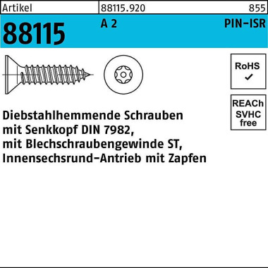 Schraube R 88115 diebstah lh. Seko ISR Zapfen 5,5x 50 A 2 100 Stück 881159200055050