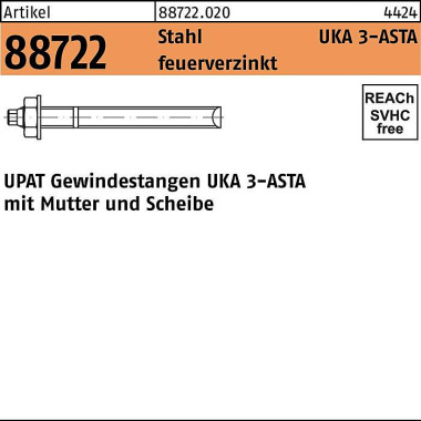 Ankerstange R 88722 ASTA M16x190 Stahl feuerverz. 10 Stück UPAT 887220200160190