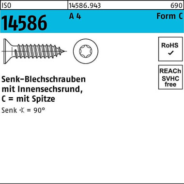 Senkblechschraube ISO 145 86 ISR/Spitze 4,2x 9,5-T2 0 A 4 1000Stück 145869430042009