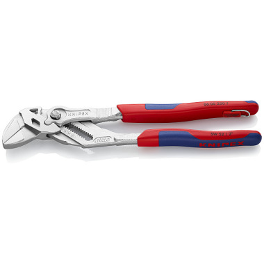 Knipex Zangenschlüssel Zange und Schraubenschlüssel in einem Werkzeug 250 mm verchromt mit Mehrkomponenten-Hüllen, mit integrierter Befestigungsöse zum Anbringen einer Absturzsicherung 86 05 250 T