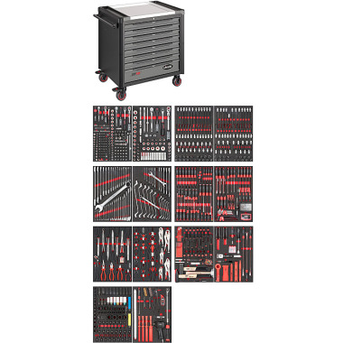 Vigor Desserte d’atelier avec assortiment et plan de travail inox - 1000 XD - Nombre d’outils : 775 V4481-XD/775