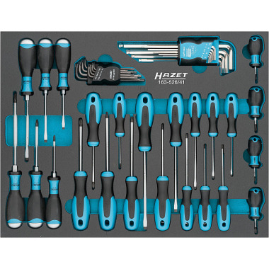 HAZET Jeu de tournevis - profil à fente, profil à fente cruciforme PH, profil TORX® interne, profil à six pans internes - nombre d’outils : 41 163-526/41