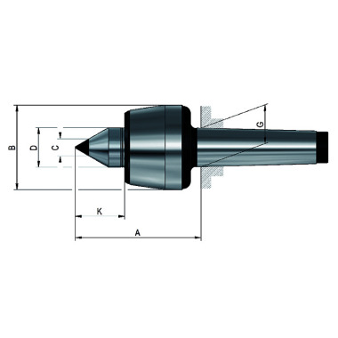 RÖHM Pointes de centrage tournantes 60°, MK 2, taille 102, avec insert en carbure 032140