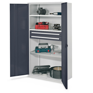 KAPPES Heavy-duty cupboard without centre partition 1950 x 1000 x 600 mm Mod 45 RAL 7035/7016. solid sheet metal doors 3 galvanised shelves 2 drawers H 100 mm. 1462.09.1024