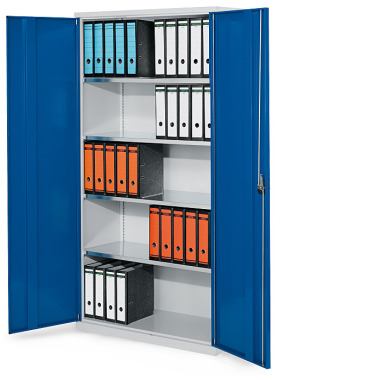 KAPPES System enclosure Series 500 RAL 7035/5010 H1950 x W1000 x D500 mm. Solid sheet metal doors 4 galvanised shelves. 1251.01.1016