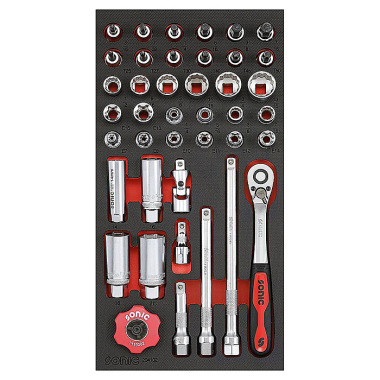 Sonic Module SFS 1/3 3/8’’, cliquet, douilles et embouts à six pans creux et d’embouts TX SAE 41 pièces 204102