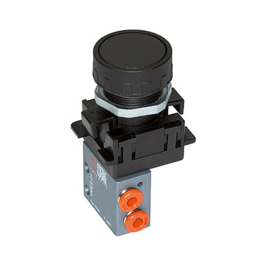 Riegler Mini-valve 3/2, manuelle, bouton-poussoir, NC, monostable, M5 latéral 106399