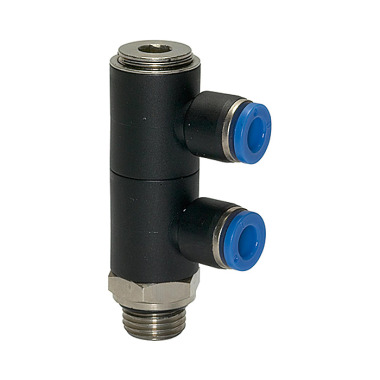 Riegler Distributeur multiple L « Série Bleue », 2 voies, orientable, G 1/8 a. Ø4mm 109643