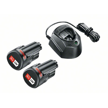 Bosch Starter-Set, 2 x Akkupacks PBA 12V 1.5Ah O-A + Ladegerät GAL 1210 CV 1600A01L3E