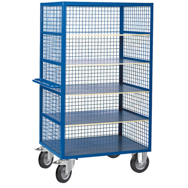 KLW Wire mesh trolley, with 5 phenolic resin coated plywood shelves 8630-6035AF5C12