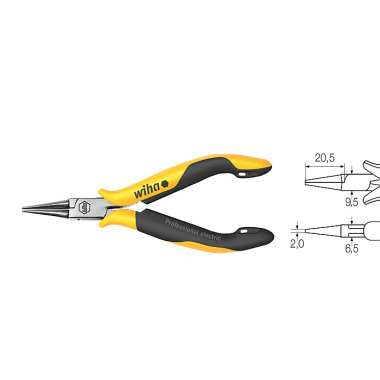 Wiha Pince ronde Professional ESD Mâchoires rondes, courtes (26804) 120 mm