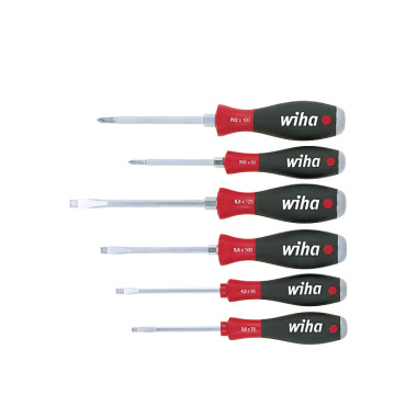 Wiha Jeu de tournevis SoftFinish® Fente, Phillips 6 pcs lame six pans avec disque de frappe (21250)