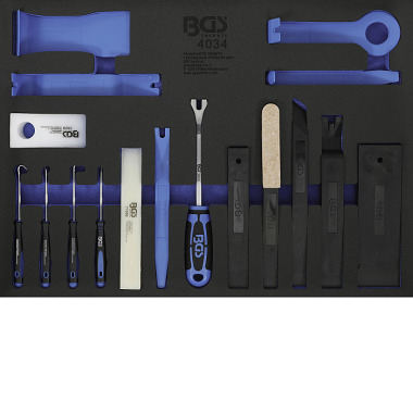 BGS Plateau d’outils 3/3 : Outils de déverrouillage, cale d’assemblage et crochet | 17 pcs. 4034