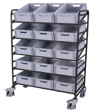 VARIOfit Chariot pour bacs européens avec 15 bacs en plastique Dimensions extérieures : 1.350 x 665 x 1.785 mm (l/p/h) sw-610.302/AG