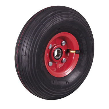 VARIOfit Roue gonflable avec profil rainuré, 260 x 85 mm, noire sur jante en acier, rouge feu lug-260.008