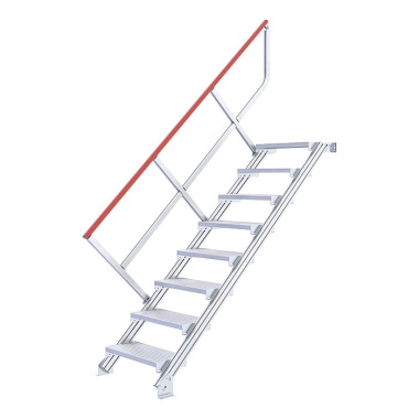 HYMER Ortsfeste Treppe ohne Plattform, Treppenneigung 45°, Stufenbreite 600 mm, 8 Stufen, Standhöhe 1,75 m 22110608