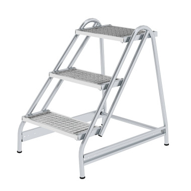 MUNK Work platform with single-sided access, steel grating 3 steps 50054