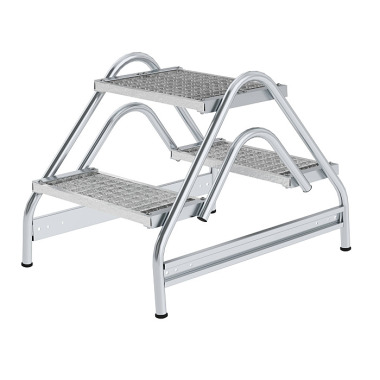 MUNK Work platform, with double-sided access, steel grating 2x2 steps 50062