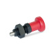 Ganter Doigts d’indexage, corps fileté en plastique, goupille de centrage en inox, avec bouton rouge GN 617.2-10-BK-NI-RT