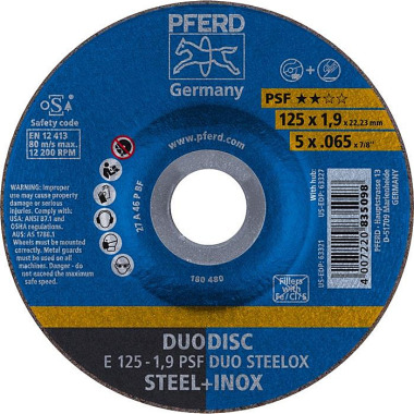 Kombischeibe PSF DUODISC STEELOX D125xS1,9mmKörnung 46 gekr.Bohr.22,23mm PFERD 62012630