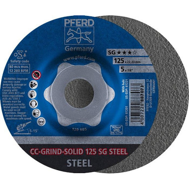 Schleifscheibe CC-GRIND-SOLID SG STEEL D125xSmm gekr.STA Bohr.22,23mm PFERD 64185125