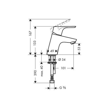 HG Einhebel-Waschtischmis cher FOCUS 70 DN 15 mit P ush-Open Ablaufgarnitur c hrom 31604000